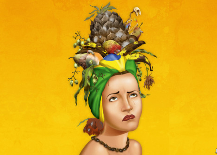 En la más reciente portada de la revista de The Economist se observa a la fallecida Carmen Miranda, cantante brasileña, con un tocado de frutas podridas.