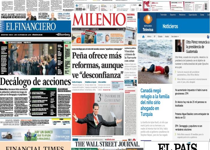 Las portadas en la prensa de México y el mundo del  3 de septiembre.