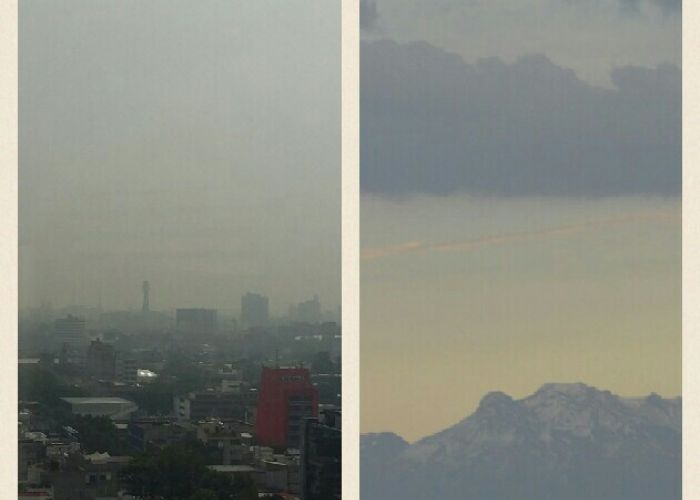 Foto: La imagen de la derecha es tomada desde la ciudad hacía Iztaccíhuatl un día festivo donde no hay tránsito, y la imagen de la izquierda fue tomada en día laboral. 