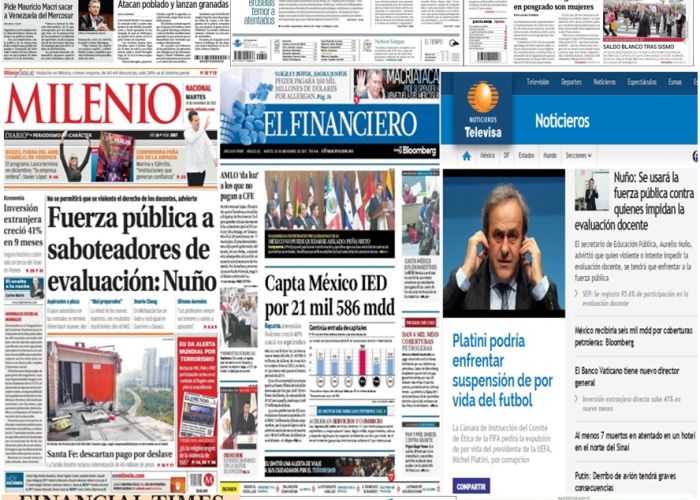 Las principales portadas en la prensa de México y el mundo del 24 de noviembre.