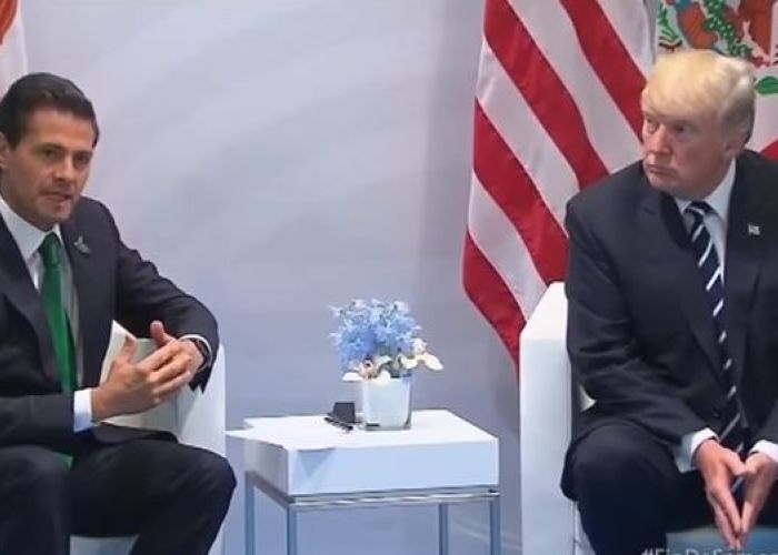 El presidente Enrique Peña Nieto reunido con el presidente Donald Trump.
