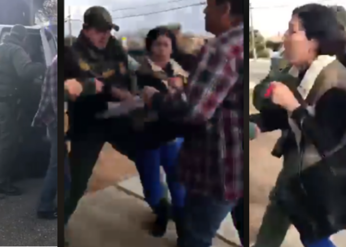 El brutal arresto de la mujer frente a sus hijas indignó a la comunidad de San Diego por la militarización fronteriza. Foto: Video Facebook.