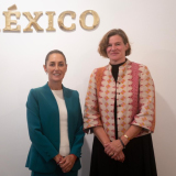 Claudia Sheinbaum y Mariana Mazzucato el 7 de octubre (Foto: X @Claudiashein)