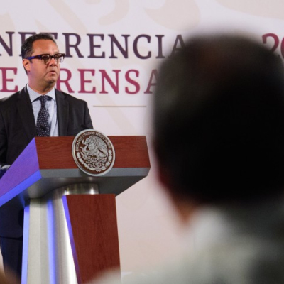 Gabriel Yorio, en conferencia de prensa el 31 de julio de 2024 en Palacio Nacional (Foto: lopezobrador.org.mx)