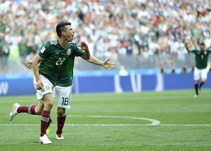 Irving Lozano festeja su gol ante los alemanes en la victoria de México en el Mundial Rusia 2018 (Foto: Femexfut)