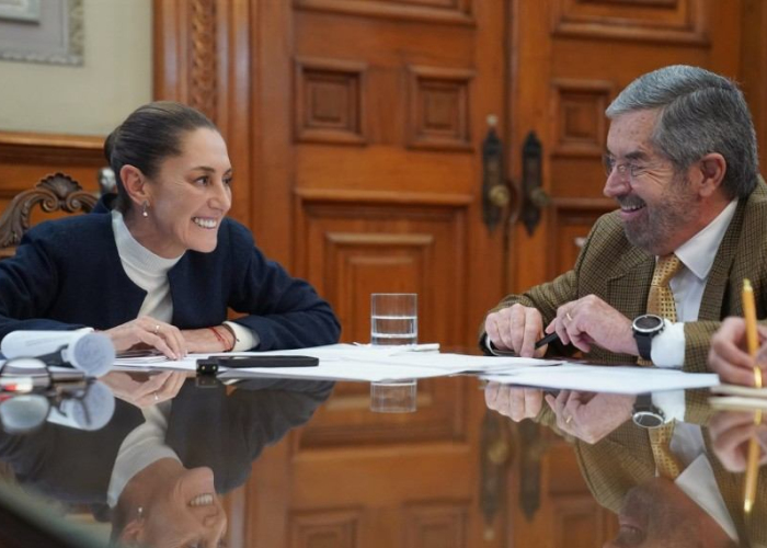 Claudia Sheinbaum y Juan Ramón de la Fuente en conversación telefónica con Donald Trump (Foto: @Claudiashein)